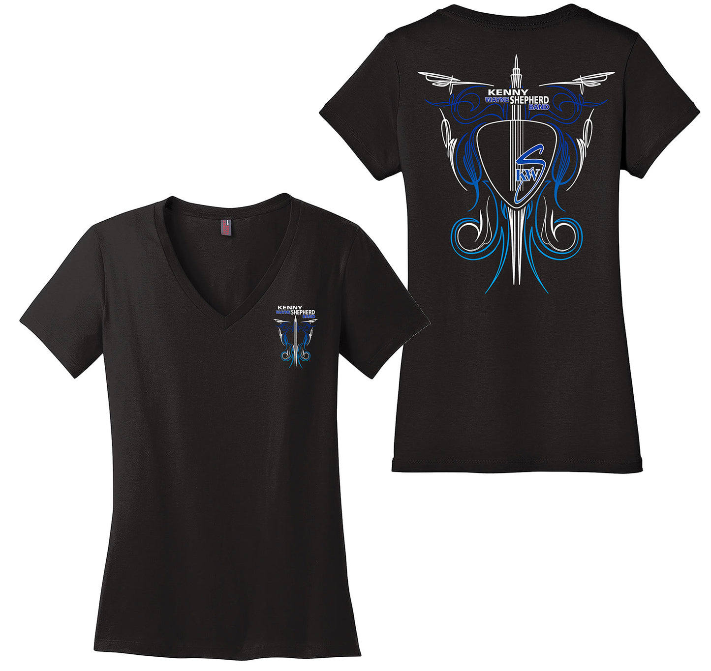 Ladies v-neck Blue Pinstripe Shirt