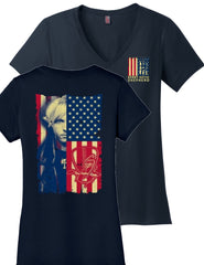 "Ladies" Bella t-shirt with Red White & Blue V-Neck